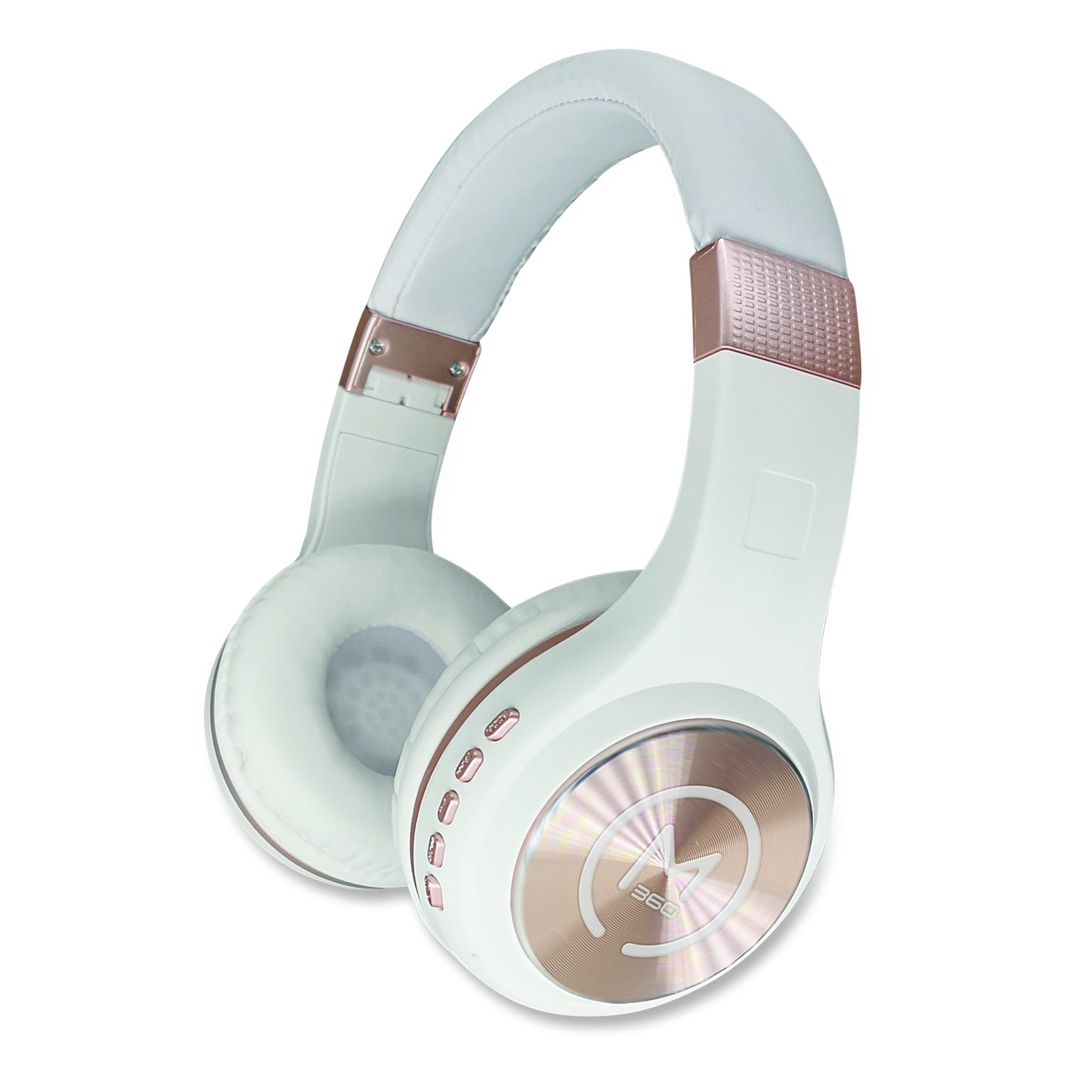 Creative Marketing, Inc. SERENITY Stereo Wireless Headphones with Microphone, 3 ft Cord, White/Rose Gold