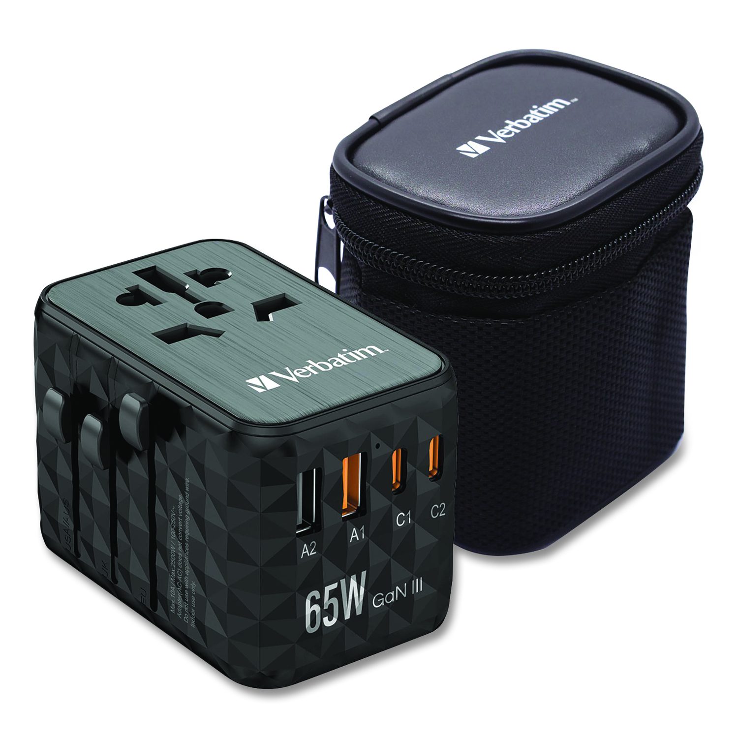 Verbatim Corporation UTA-05 Gan III Universal Travel Adapter, (2) USB-A/(2) USB-C/Quick Charge 4+