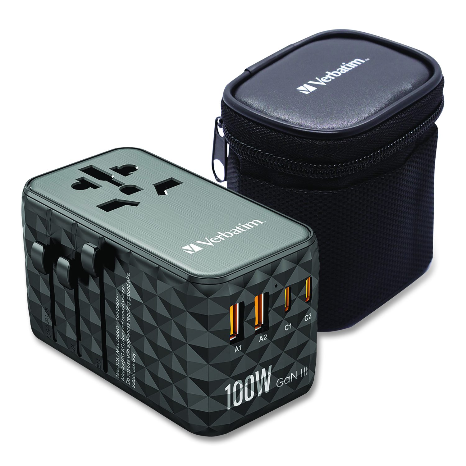 Verbatim Corporation UTA-06 Gan III Universal Travel Adapter, (2) USB-A/(2) USB-C/Quick Charge 4+