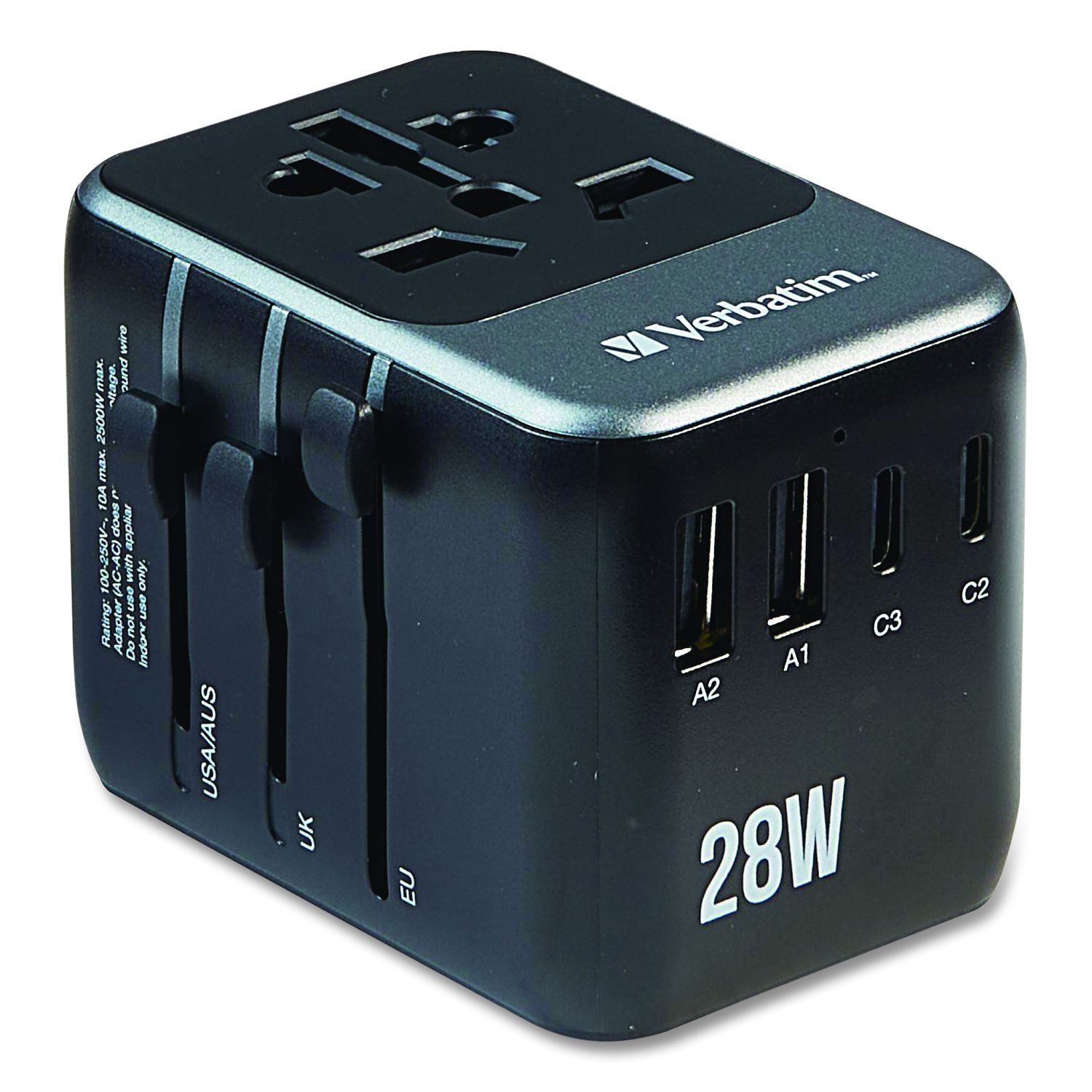 Verbatim Corporation UTA-07 Universal Travel Adapter, (3) USB-A, (3) USB-C