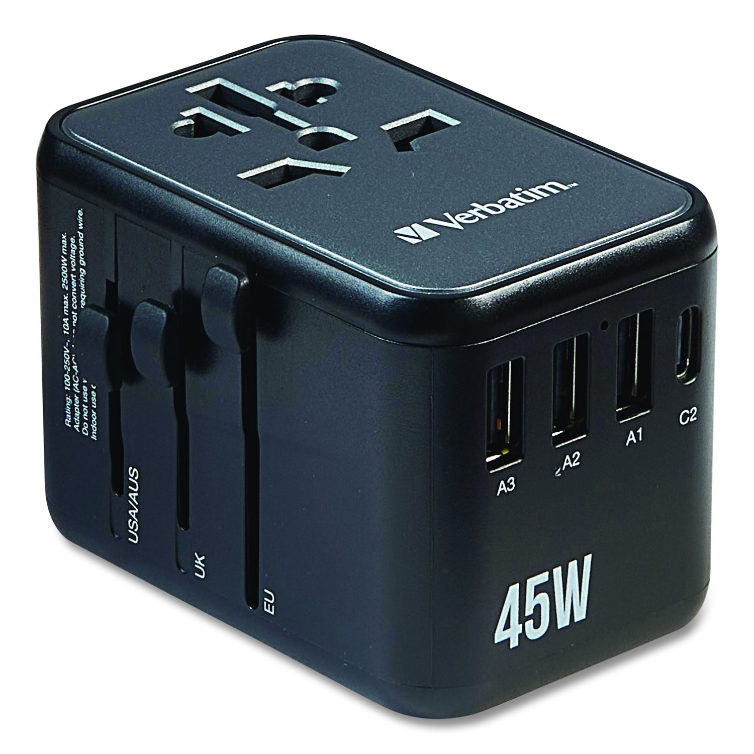 Verbatim Corporation UTA-08 Universal Travel Adapter, (3) USB-A/(3) USB-C